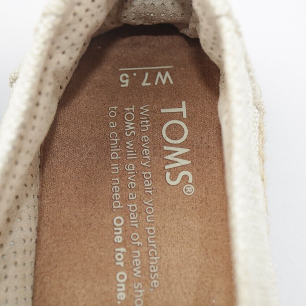 TOMS Women's Alpargata Open Toe Flats Size 7.5 Slip On Beige Linen Boho Shoe - Picture 12 of 13